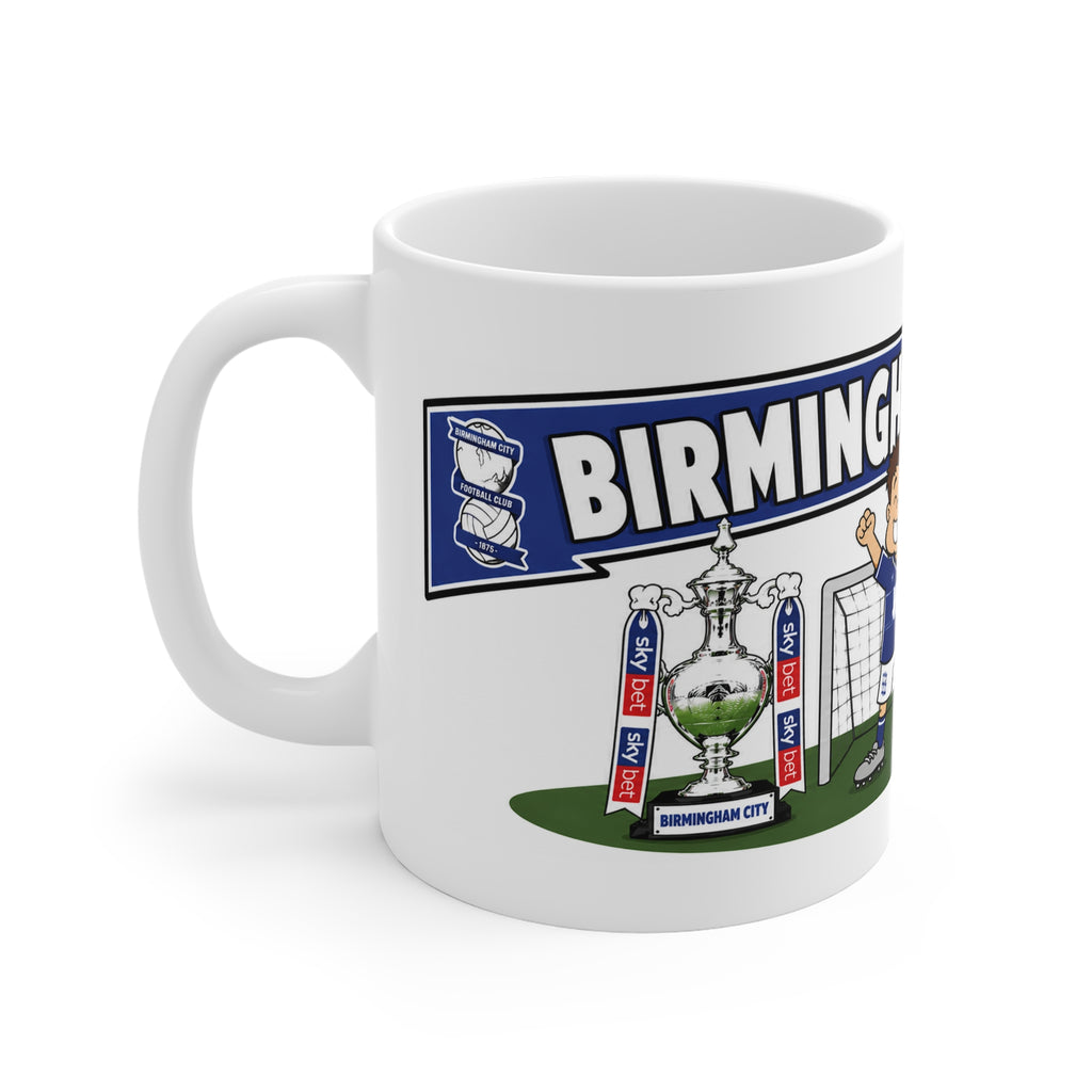 Personalised Birmingham City Football Club Mug — Cartoon Player & Trophy 11oz