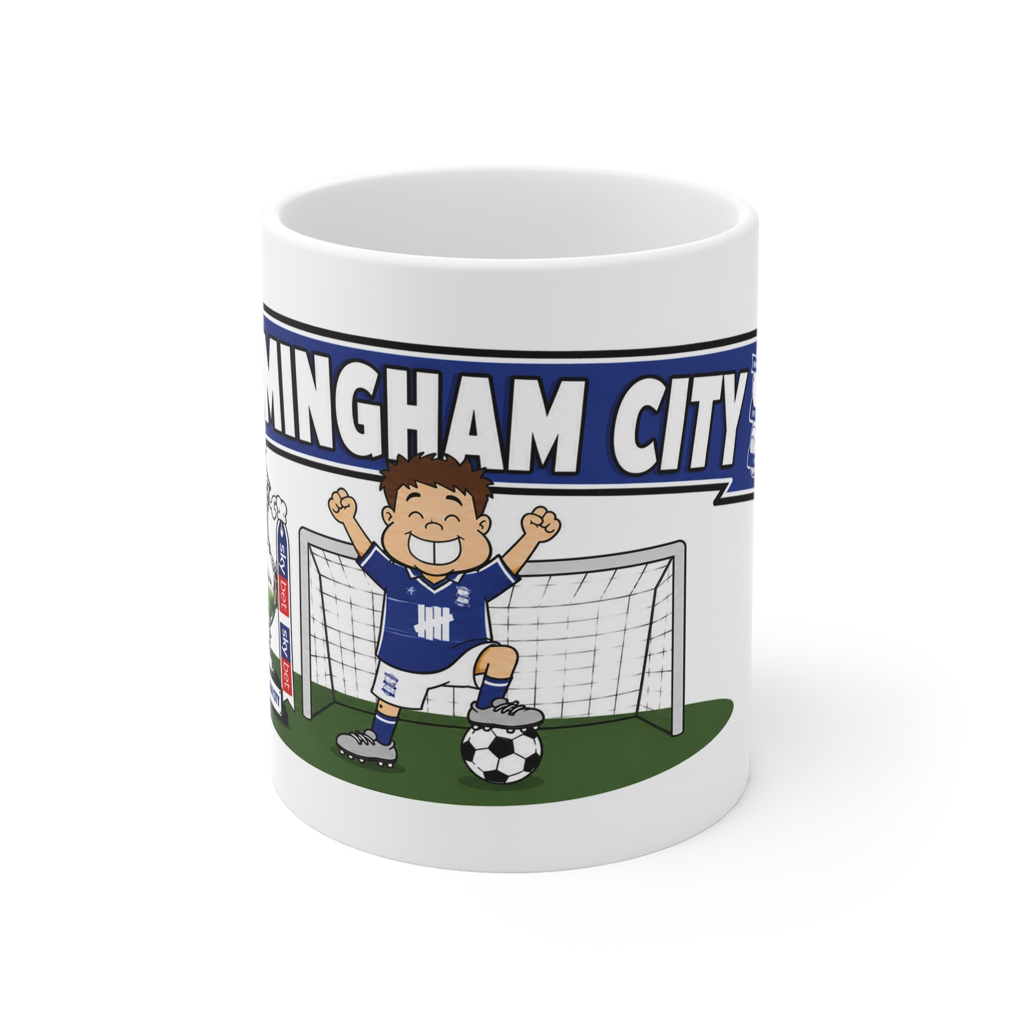 Personalised Birmingham City Football Club Mug — Cartoon Player & Trophy 11oz