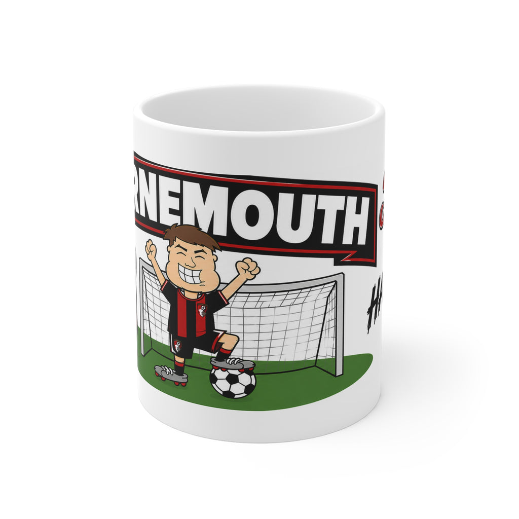 Personalised Bournemouth Football Club Mug — Cartoon Player & Trophy 11oz