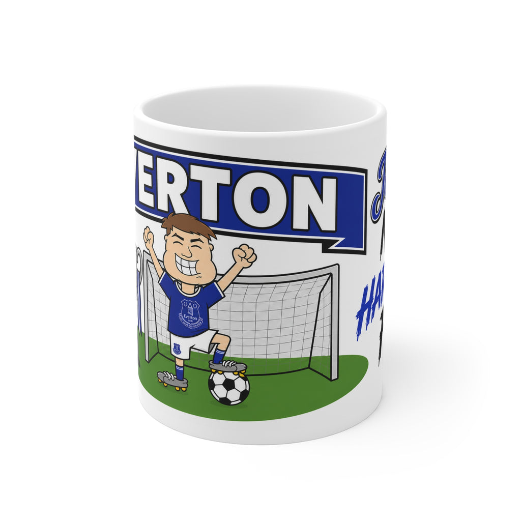 Personalised Everton Football Club Mug — Cartoon Player & Trophy 11oz