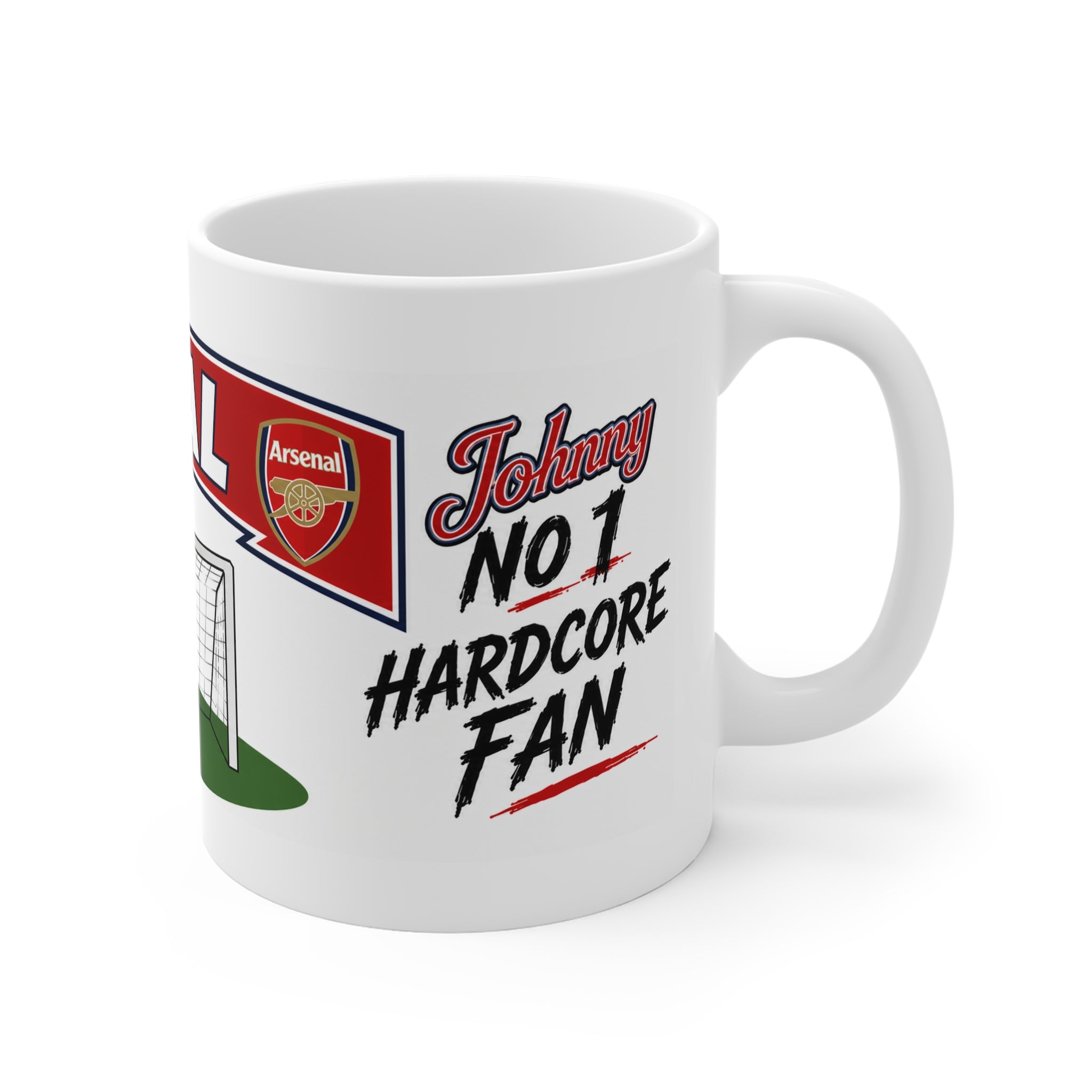 Copy of Personalised Arsenal Football Club Mug — Cartoon Player & Trophy 11oz