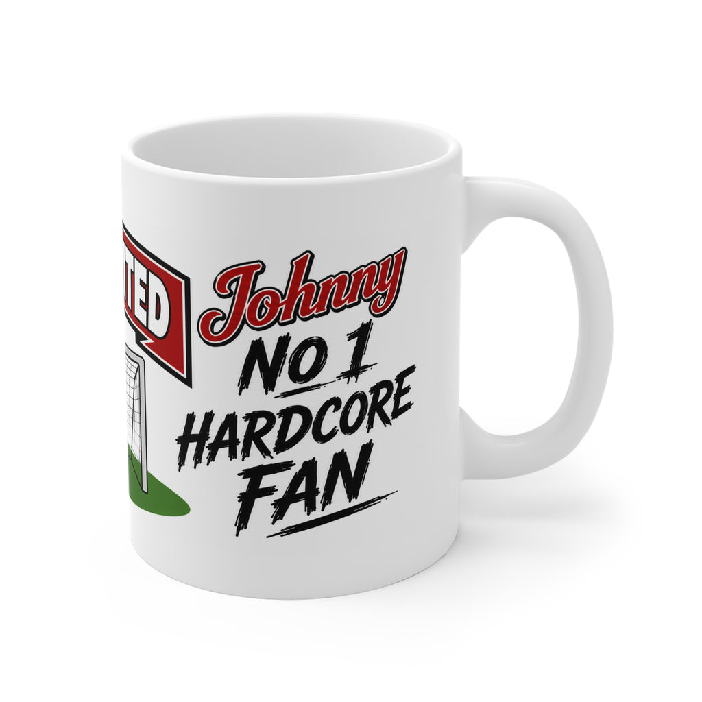 Personalised Manchester United Football Club Mug — Cartoon Player & Trophy 11oz