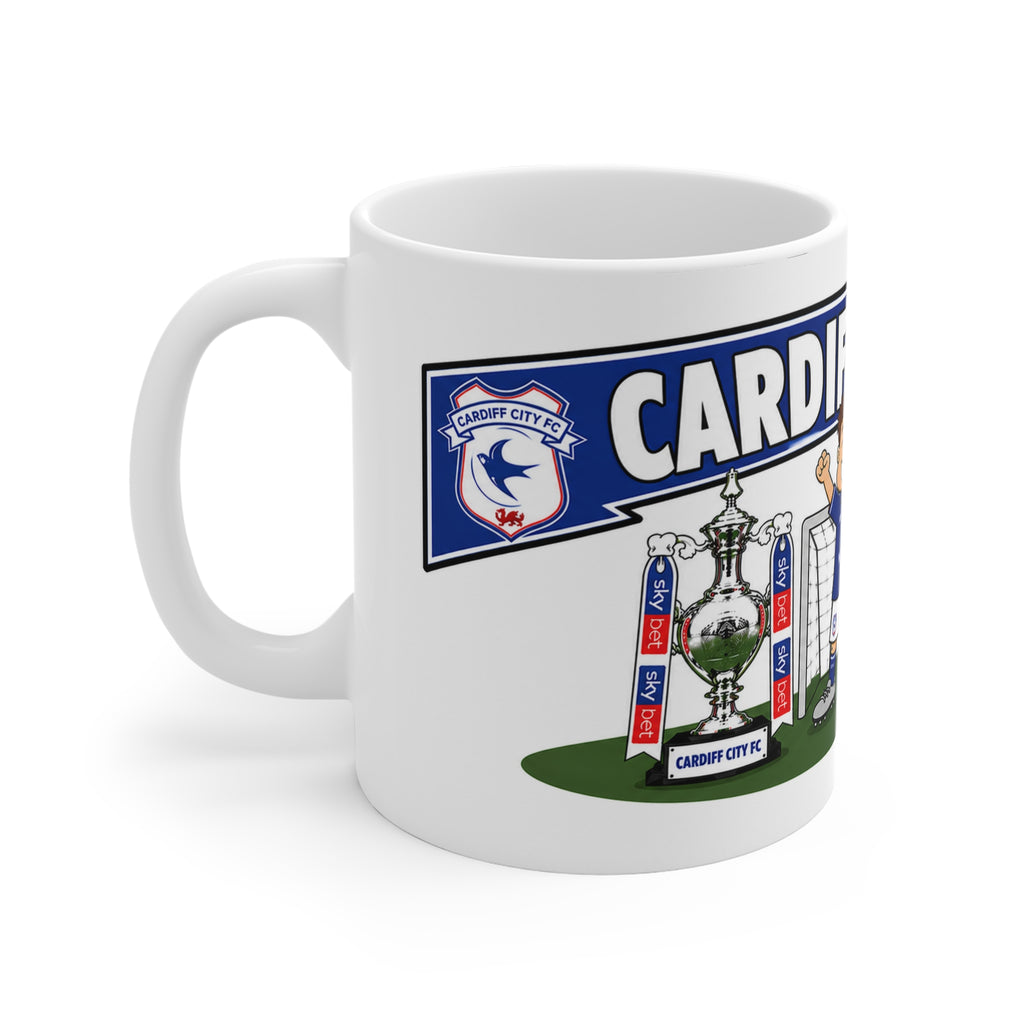 Personalised Cardiff City Football Club Mug — Cartoon Player & Trophy 11oz
