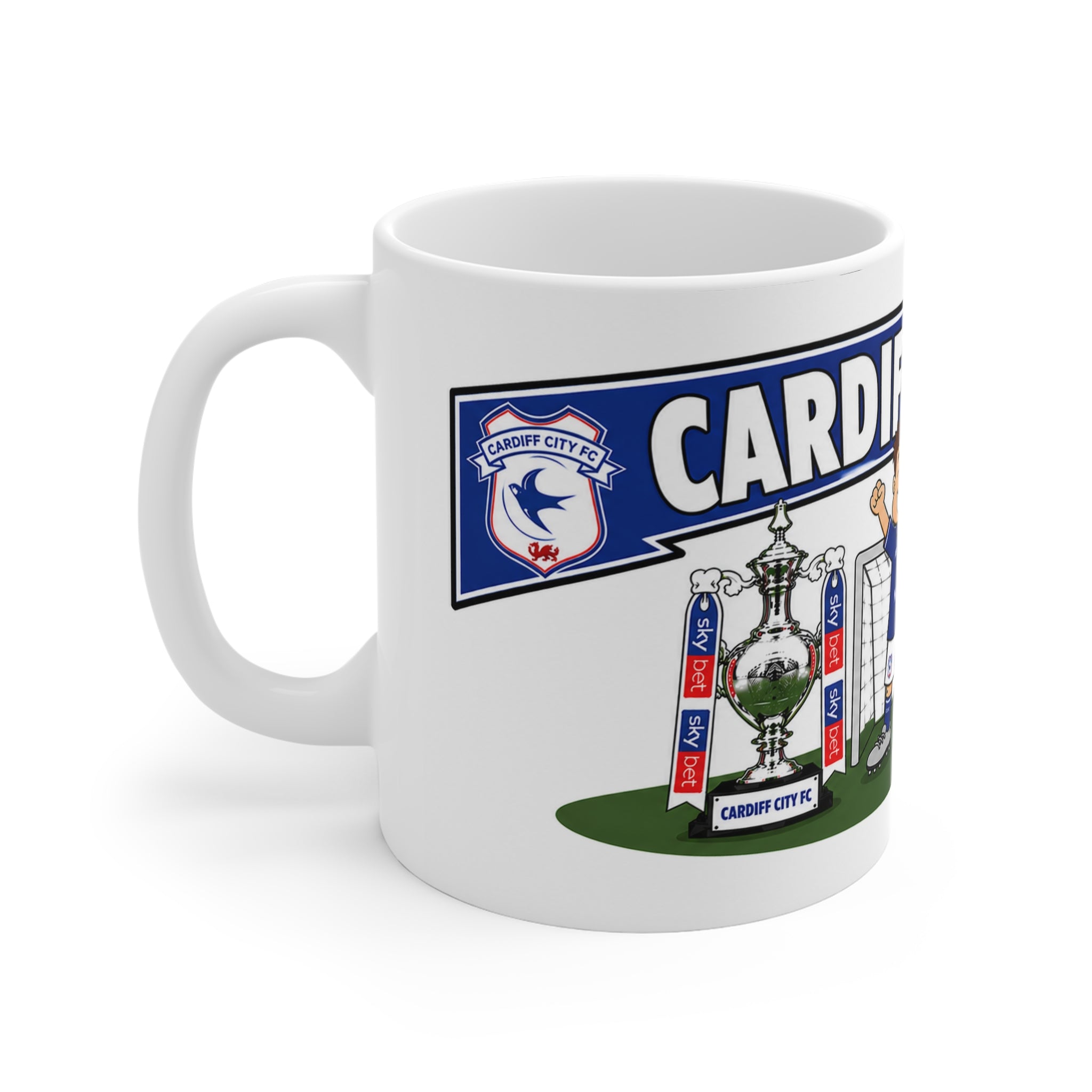 Personalised Cardiff City Football Club Mug — Cartoon Player & Trophy 11oz