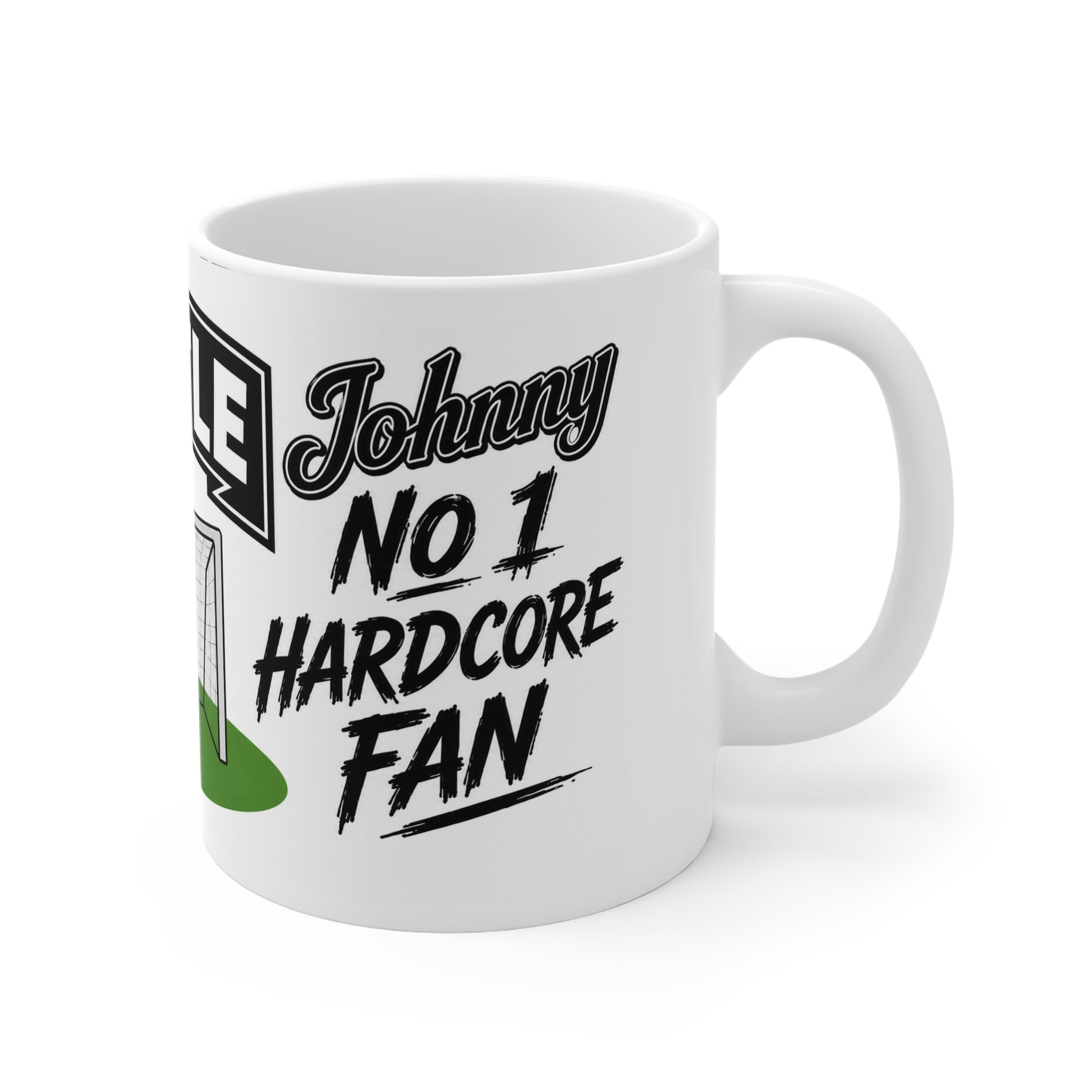 Personalised Newcastle Football Club Mug — Cartoon Player & Trophy 11oz