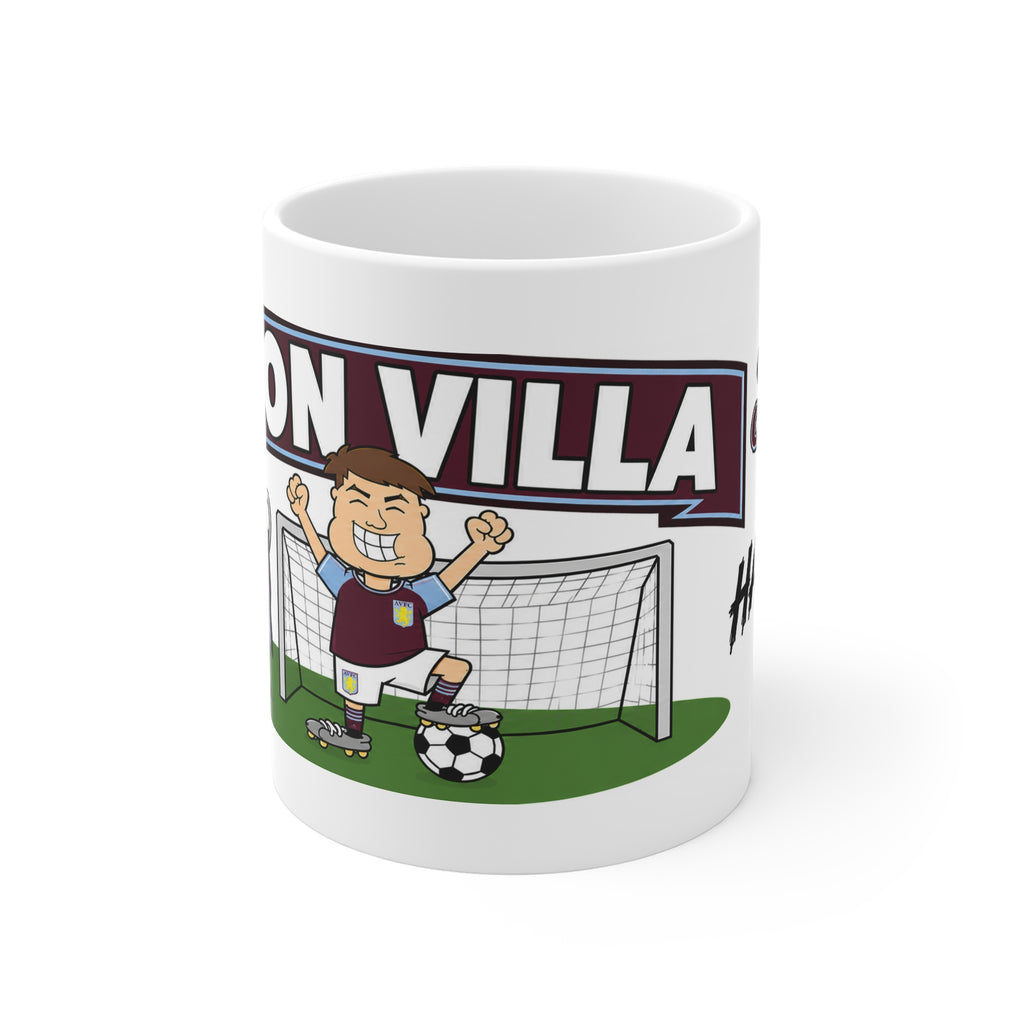 Personalised Aston Villa Football Club Mug — Cartoon Player & Trophy 11oz