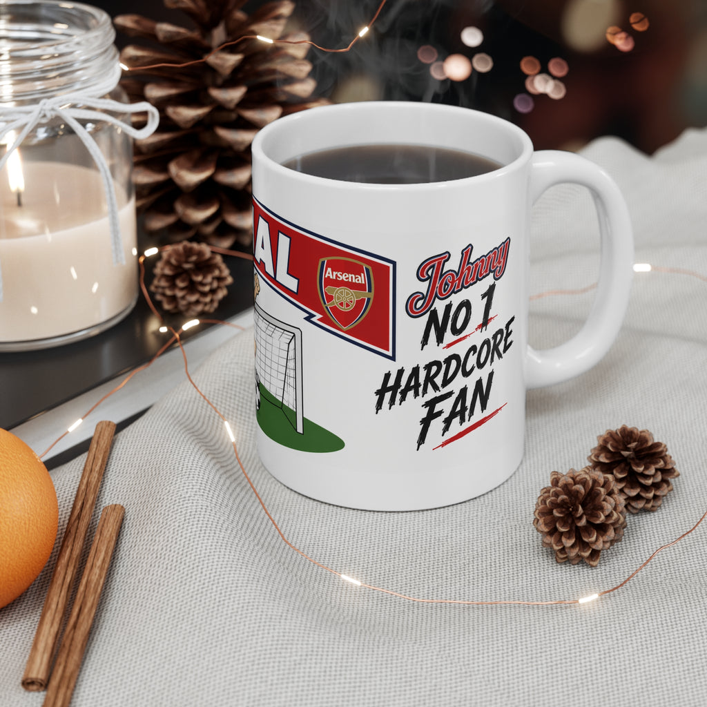 Copy of Personalised Arsenal Football Club Mug — Cartoon Player & Trophy 11oz
