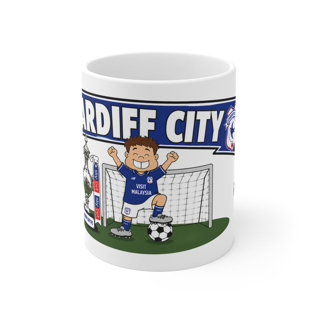 Personalised Cardiff City Football Club Mug — Cartoon Player & Trophy 11oz