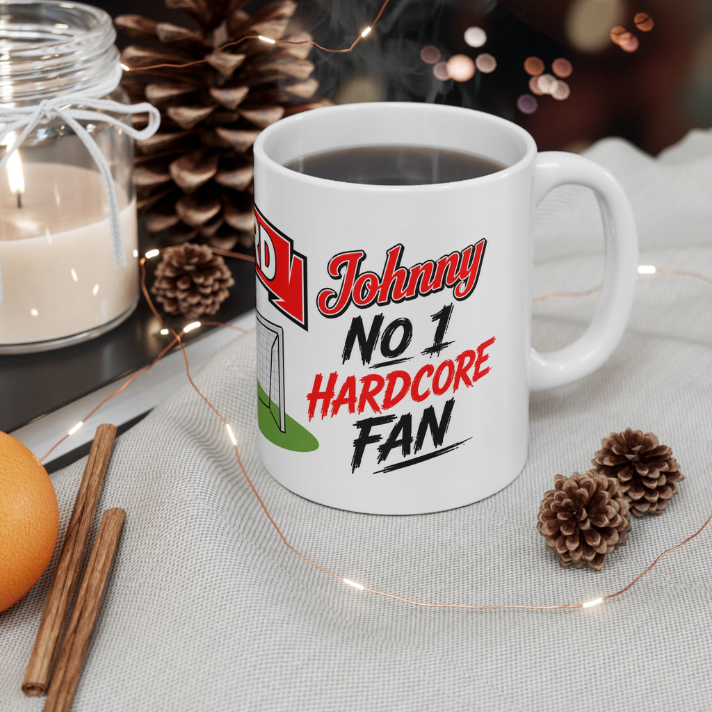 Personalised Brentford Football Club Mug — Cartoon Player & Trophy 11oz