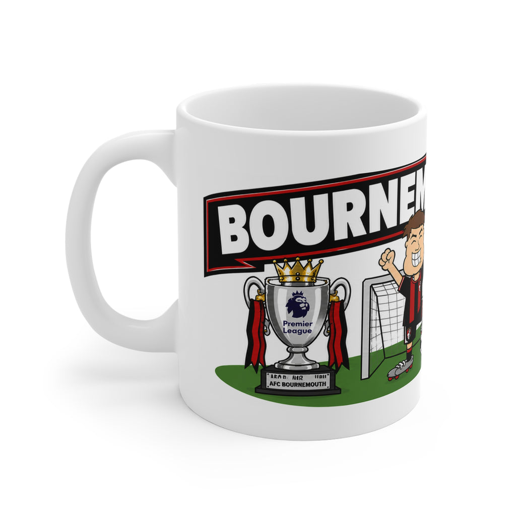 Personalised Bournemouth Football Club Mug — Cartoon Player & Trophy 11oz