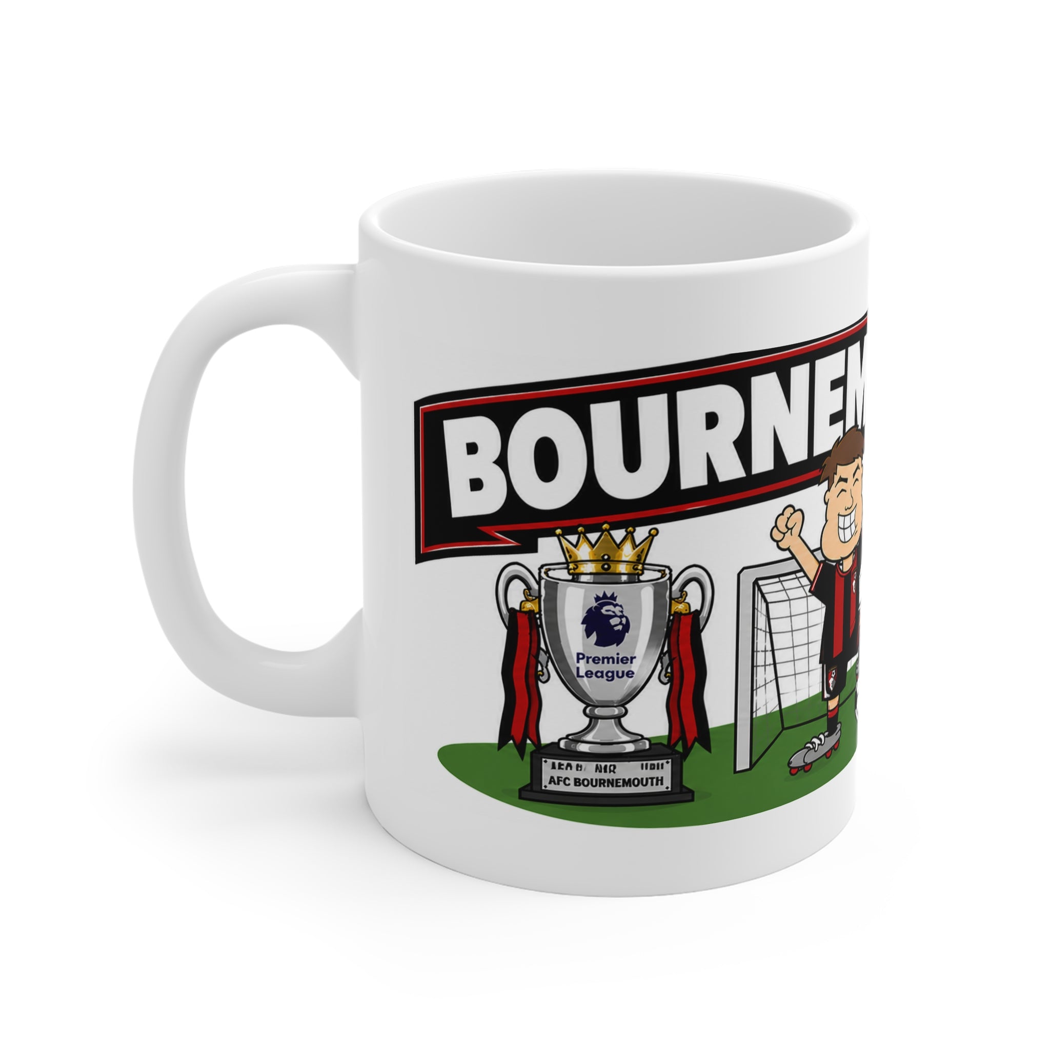 Personalised Bournemouth Football Club Mug — Cartoon Player & Trophy 11oz
