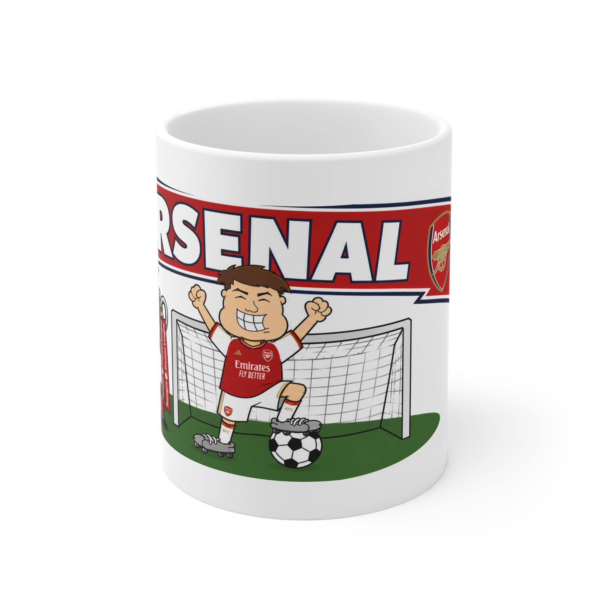 Copy of Personalised Arsenal Football Club Mug — Cartoon Player & Trophy 11oz