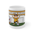 Personalised Wolverhampton Wanderers Football Club Mug — Cartoon Player & Trophy 11oz