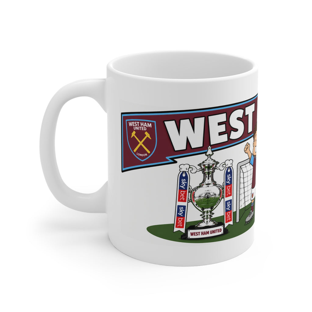 Personalised West Ham  Football Club Mug — Cartoon Player & Trophy 11oz