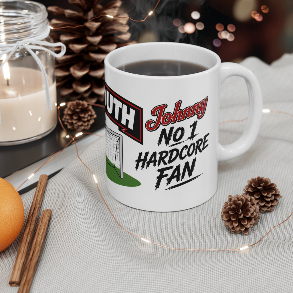 Personalised Bournemouth Football Club Mug — Cartoon Player & Trophy 11oz