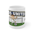 Personalised Leeds United Football Club Mug — Cartoon Player & Trophy 11oz