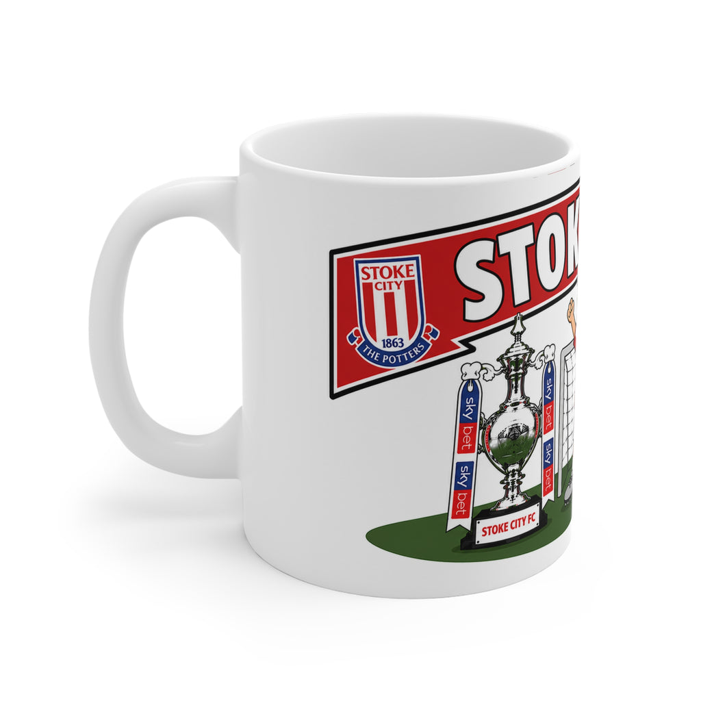 Personalised Stoke Football Club Mug — Cartoon Player & Trophy 11oz