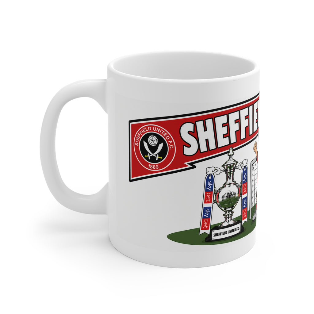 Personalised Sheffeild United Football Club Mug — Cartoon Player & Trophy 11oz