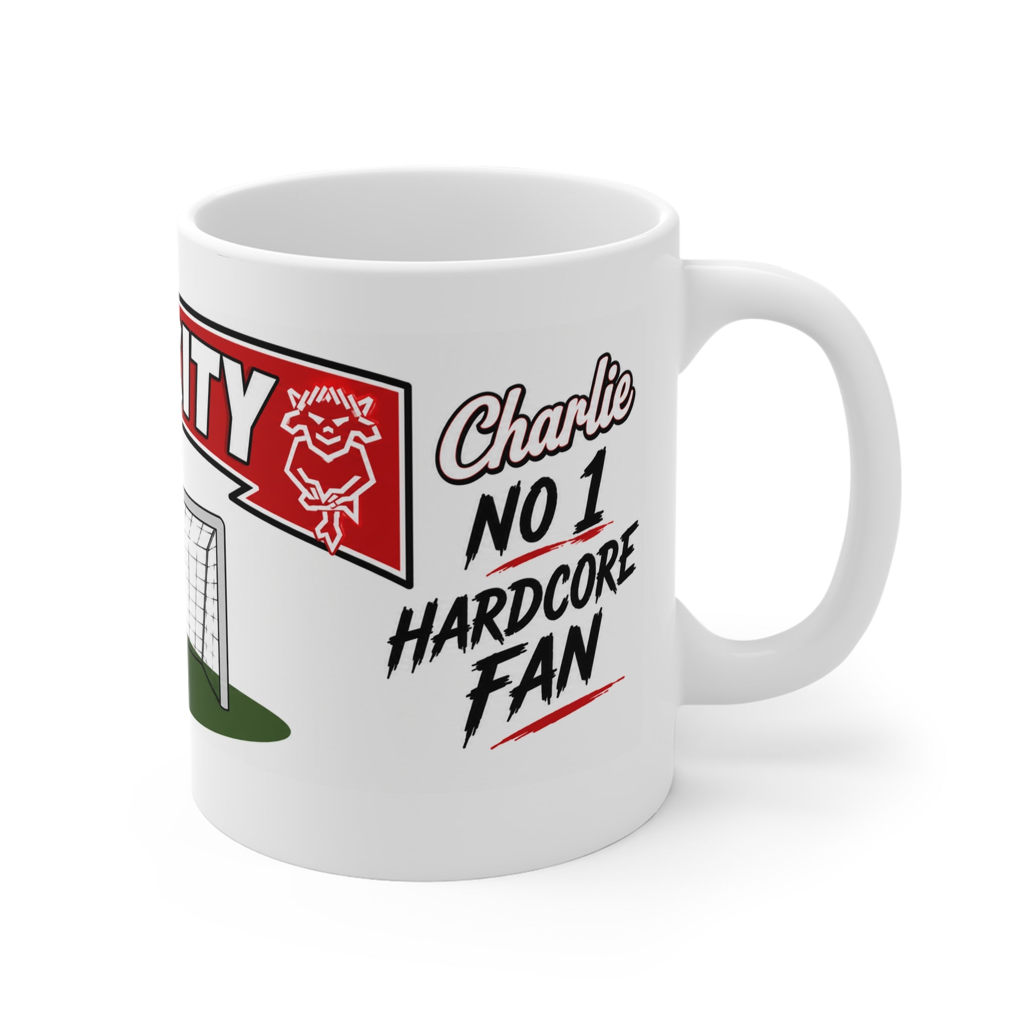 Personalised Lincoln City Football Club Mug — Cartoon Player & Trophy 11oz