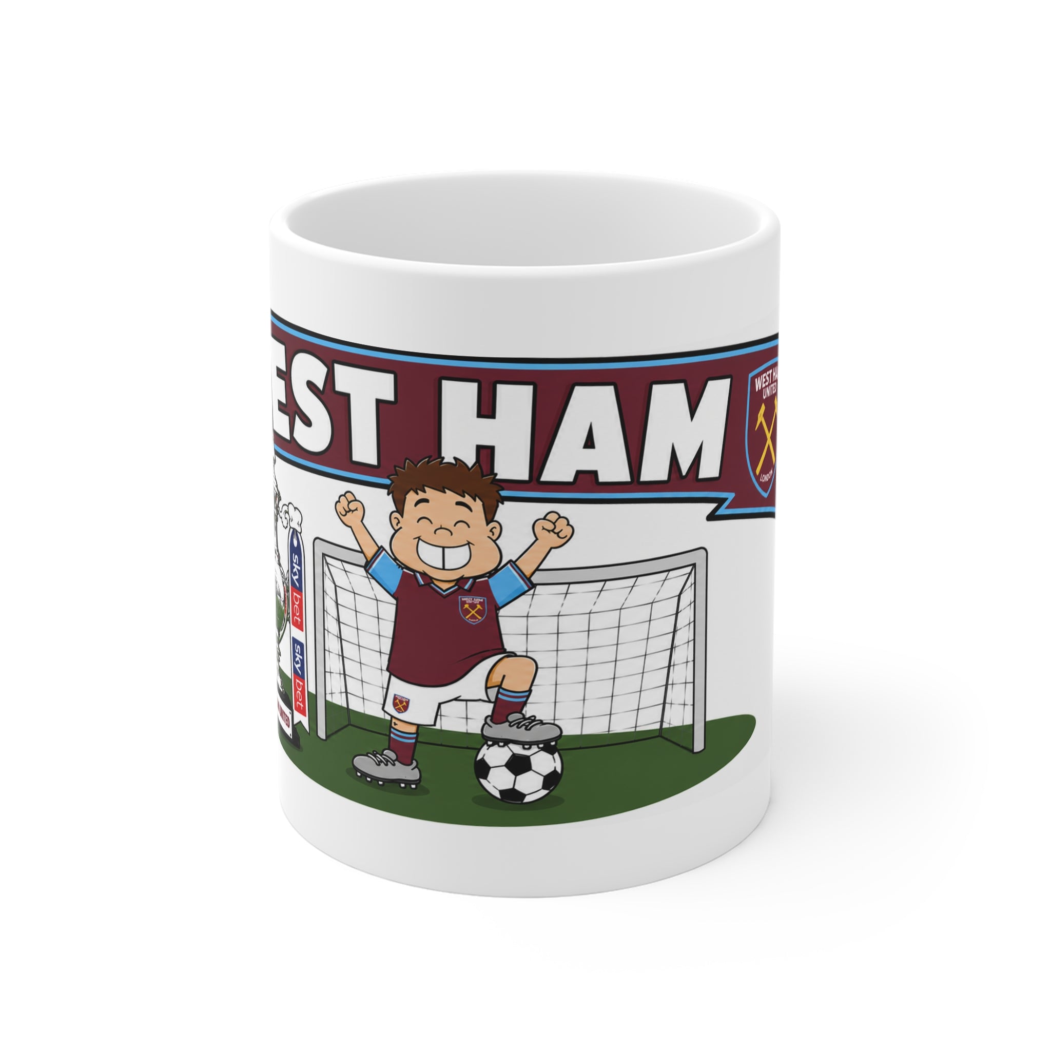 Personalised West Ham  Football Club Mug — Cartoon Player & Trophy 11oz