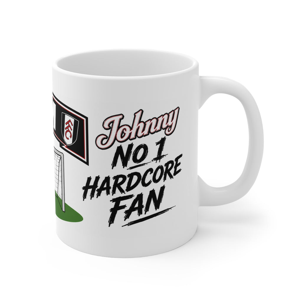 Personalised Fulham Football Club Mug — Cartoon Player & Trophy 11oz