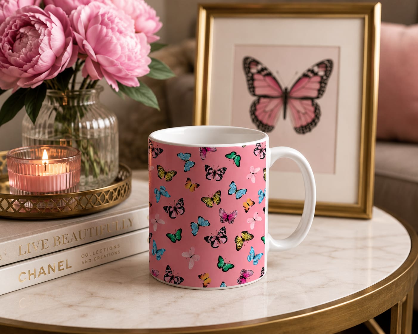 Pink Butterfly Mug Coffee Tea Mug 11oz