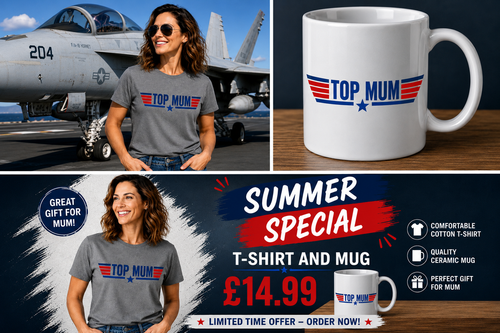 Top Mum T-Shirt and Mug Set Top Gun 80's Themed Gift Set (Copy)