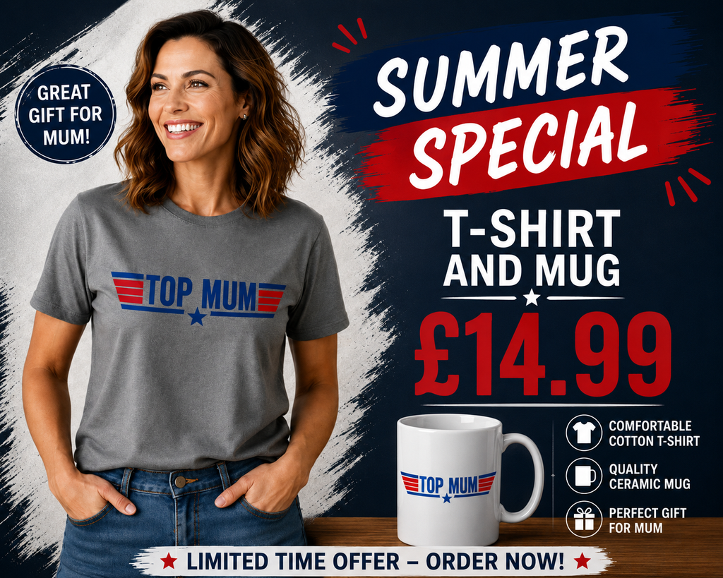 Top Mum T-Shirt and Mug Set Top Gun 80's Themed Gift Set (Copy)