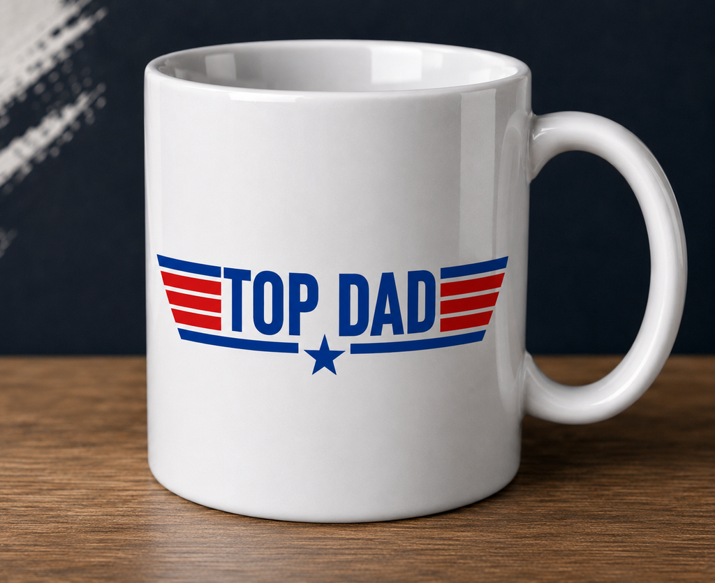 Top Dad T-Shirt and Mug Set Top Gun 80's Themed Gift Set